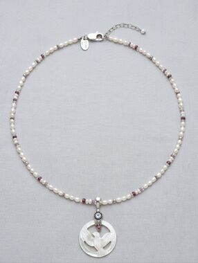 Sajen Sterling Silver Mother of Pearl Dove Pendant Necklace